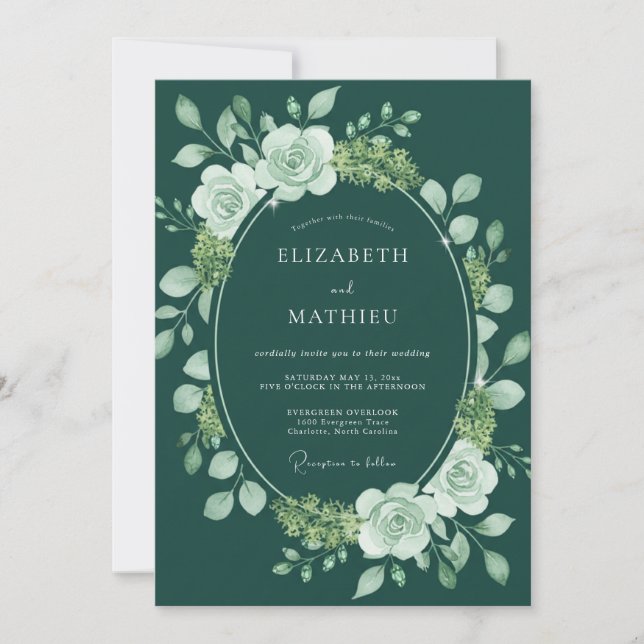 Invitation Couronne de mariage en menthe bleue (Devant)