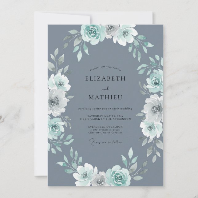 Invitation Couronne de mariage en menthe gris ardoise (Devant)