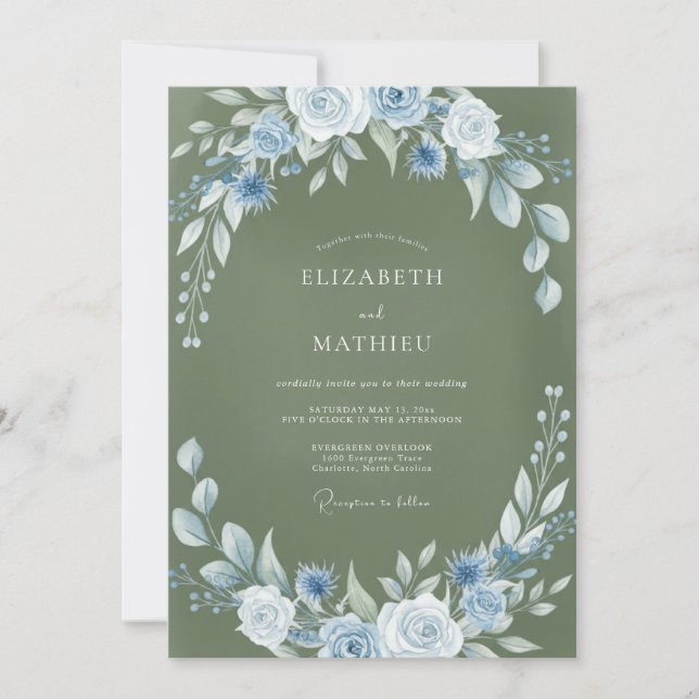 Invitation Couronne de mariage en mousse azur (Devant)