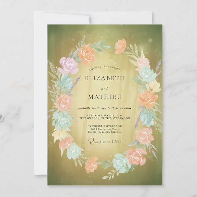 Invitation Couronne de mariage en mousse d'or (Devant)