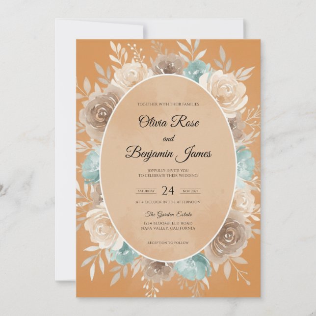 Invitation Couronne de mariage en ocre doré (Devant)