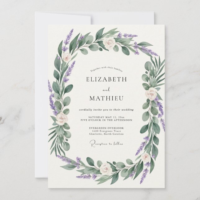 Invitation Couronne de mariage en olive améthyste (Devant)