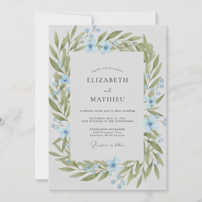 Invitation Couronne de mariage en olive azurée (Devant)
