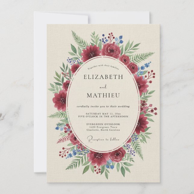 Invitation Couronne de mariage en olivier cramoisi (Devant)