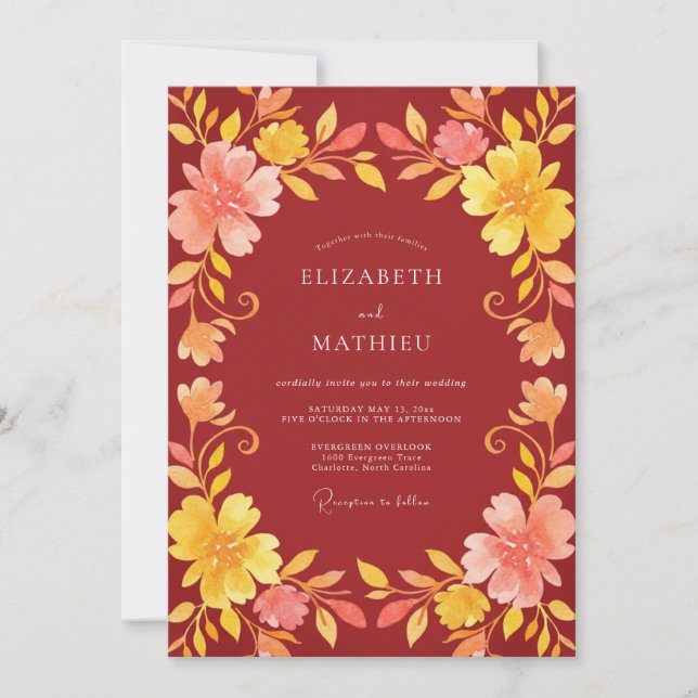 Invitation Couronne de mariage en or cramoisi (Devant)