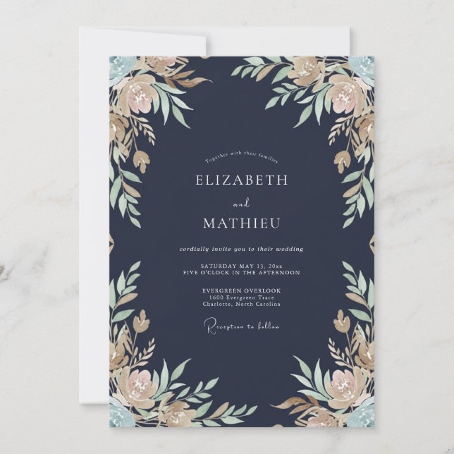 Invitation Couronne de mariage en or de minuit (Devant)