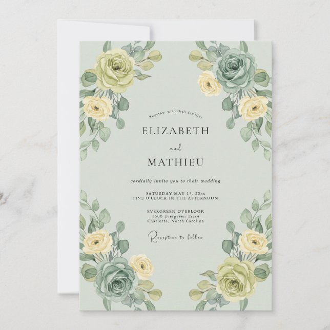 Invitation Couronne de mariage en or sauge (Devant)