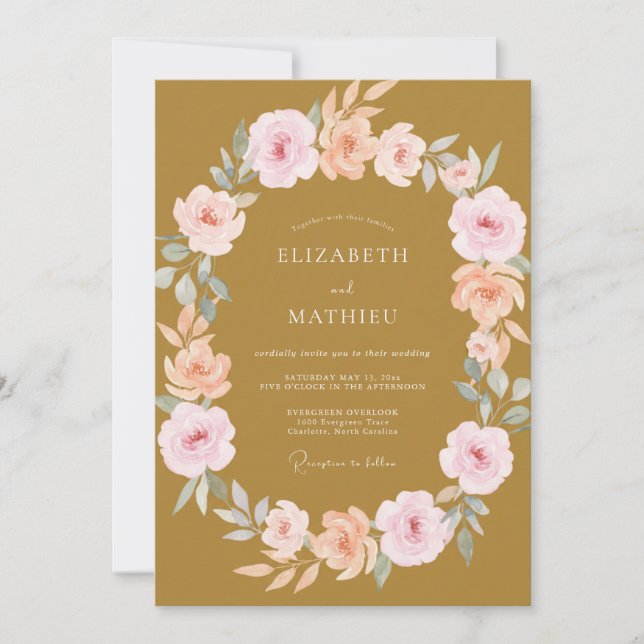 Invitation Couronne de mariage en pêche dorée (Devant)