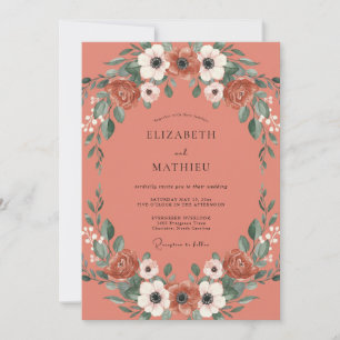Invitation Couronne de mariage en pivoine corail