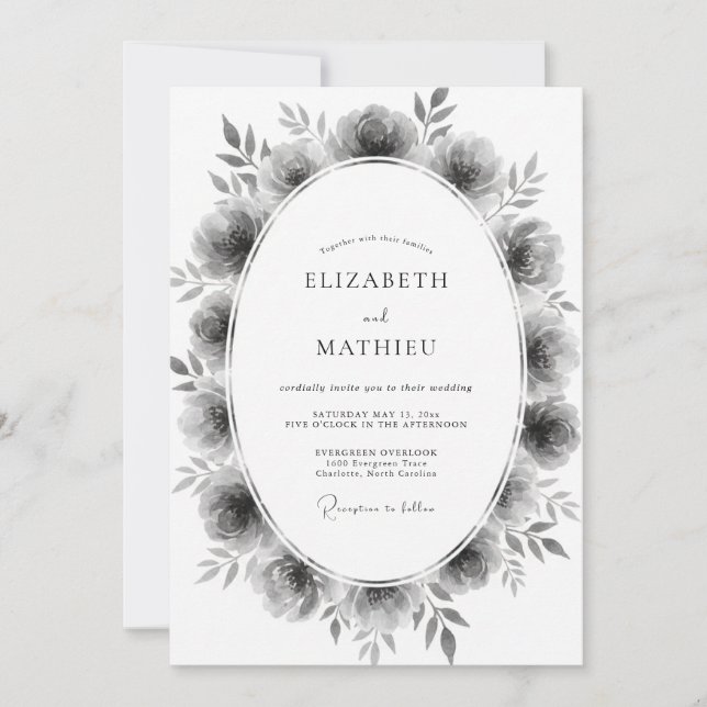 Invitation Couronne de mariage en pivoine grise (Devant)