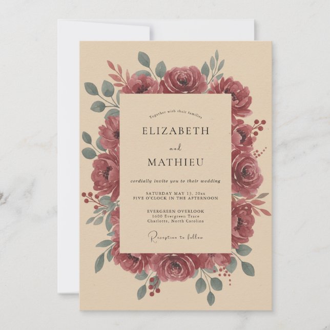 Invitation Couronne de mariage en prune poussiéreuse (Devant)