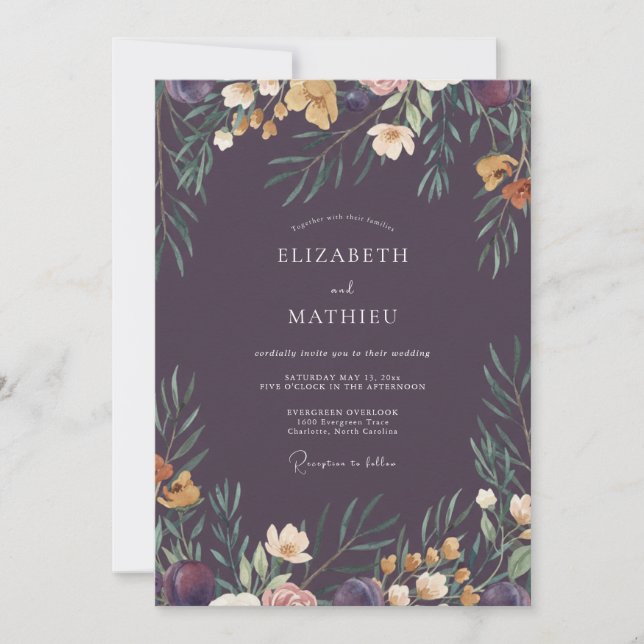 Invitation Couronne de mariage en prune profonde (Devant)