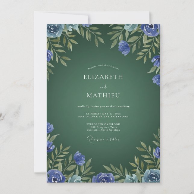 Invitation Couronne de mariage en saphir de forêt (Devant)