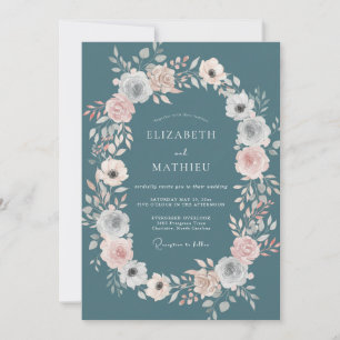 Invitation Couronne de mariage en sarcelle acier