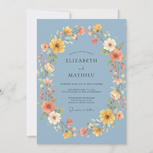 Invitation Couronne de mariage en souci d'acier (Devant)