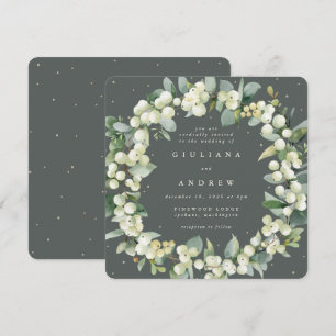 Invitation Couronne de mariage en symphorine verte carrée + e