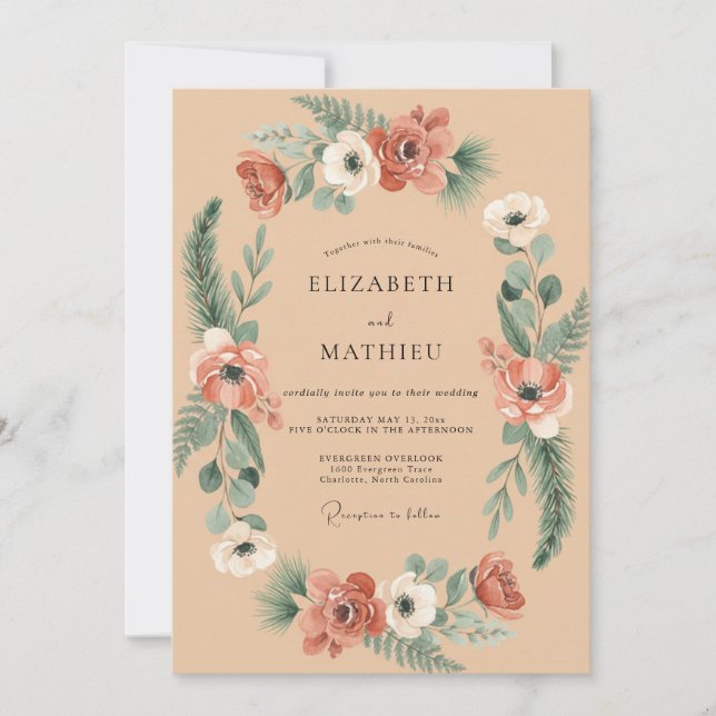 Invitation Couronne de mariage en terracotta Champagne (Devant)