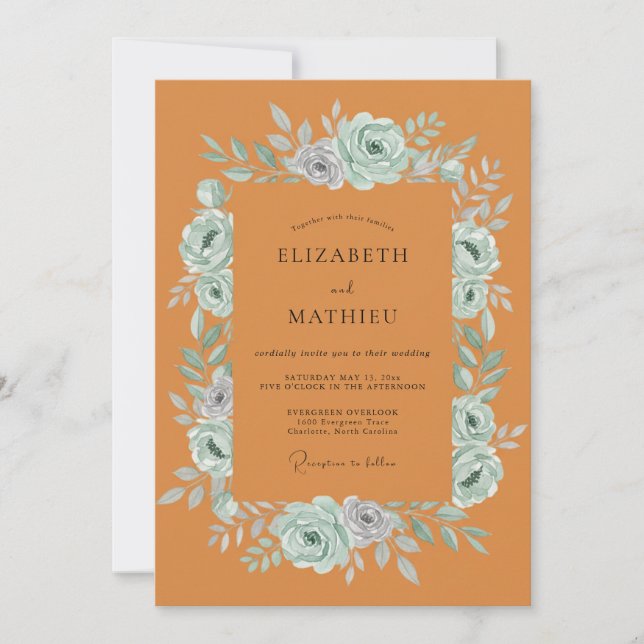 Invitation Couronne de mariage en terracotta et menthe (Devant)