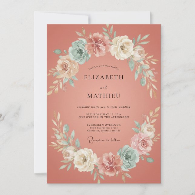 Invitation Couronne de mariage en terre cuite Aqua (Devant)