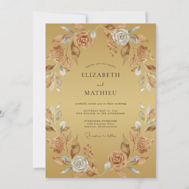Invitation Couronne de mariage en terre cuite douce moutarde (Devant)