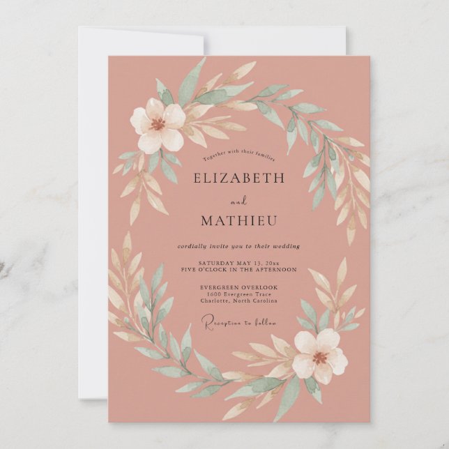 Invitation Couronne de mariage en terre cuite feuillue (Devant)
