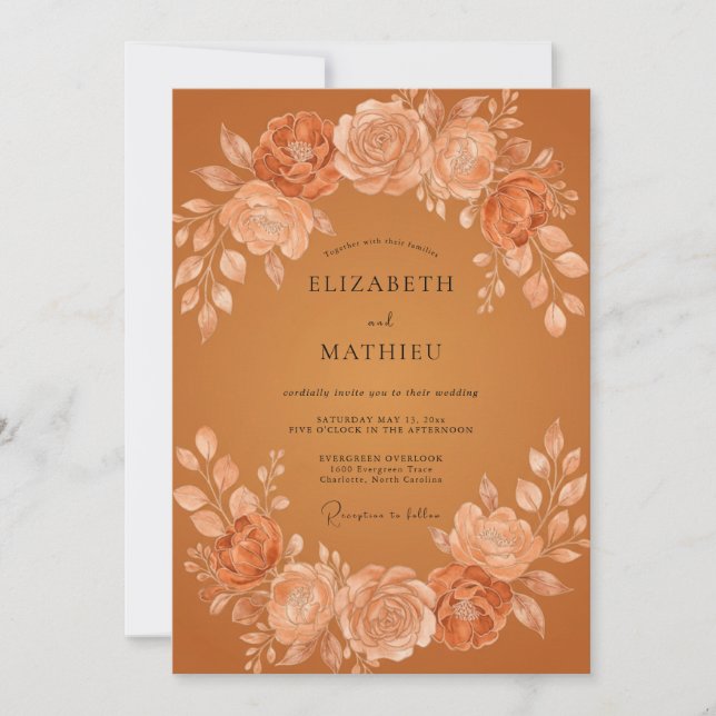 Invitation Couronne de mariage en terre cuite monochrome (Devant)