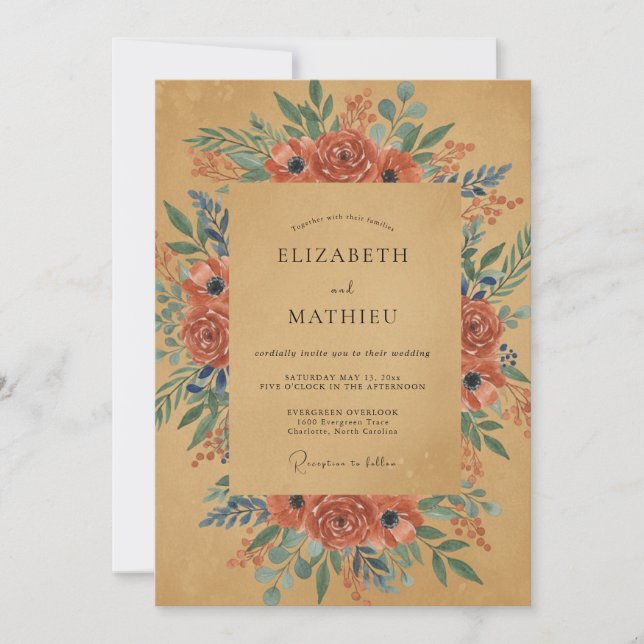 Invitation Couronne de mariage en terre cuite ocre (Devant)
