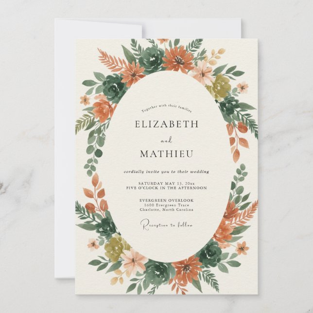 Invitation Couronne de mariage en terre cuite ocre (Devant)