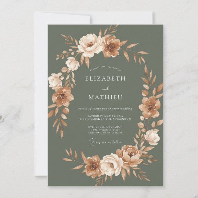 Invitation Couronne de mariage en terre cuite olive (Devant)