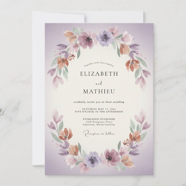 Invitation Couronne de mariage en terre cuite prune (Devant)