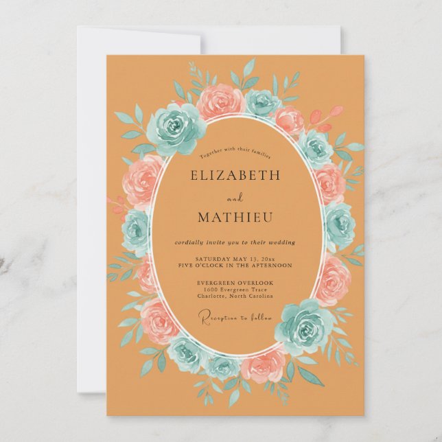 Invitation Couronne de mariage en terre cuite rose (Devant)