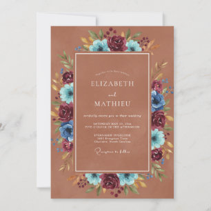 Invitation Couronne de mariage en terre cuite sarcelle prune