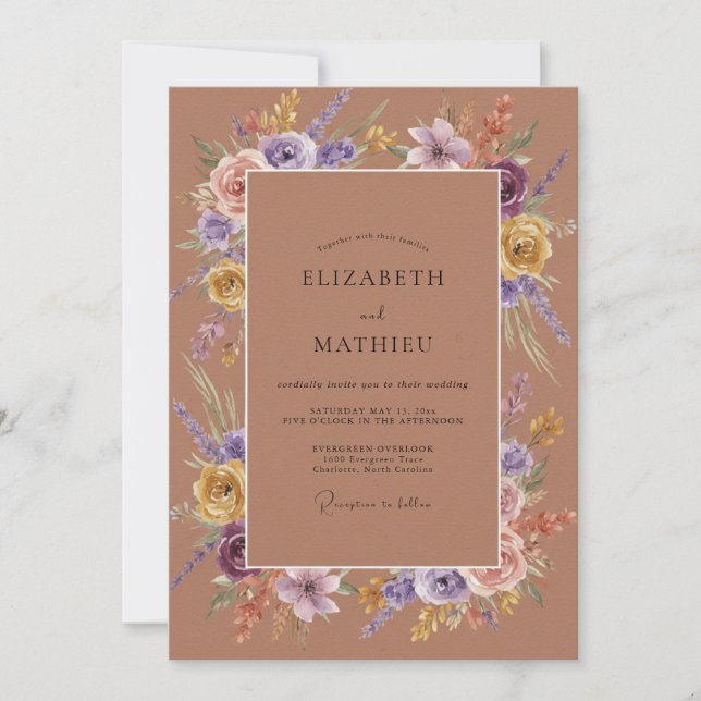 Invitation Couronne de mariage en terre cuite violette (Devant)