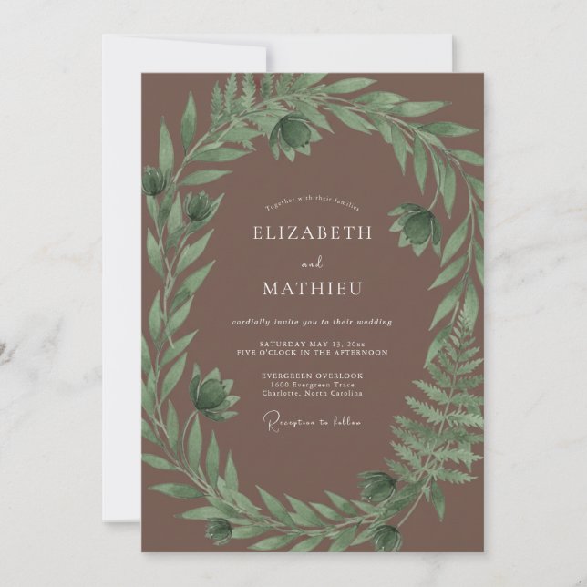 Invitation Couronne de mariage Eucalyptus Taupe (Devant)