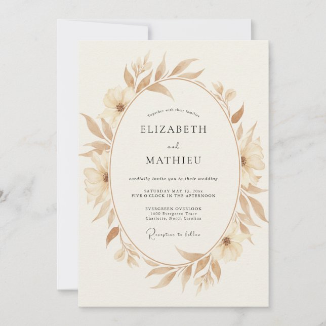 Invitation Couronne de mariage feuille de sable (Devant)