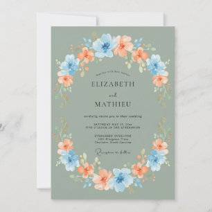 Invitation Couronne de mariage Fleur de Corail Bleu Sage