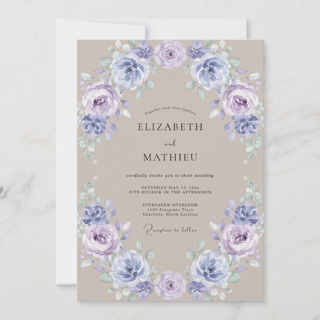 Invitation Couronne de Mariage Fleur de Lavande (Devant)