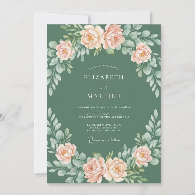 Invitation Couronne de Mariage Fleur de Pêcher (Devant)