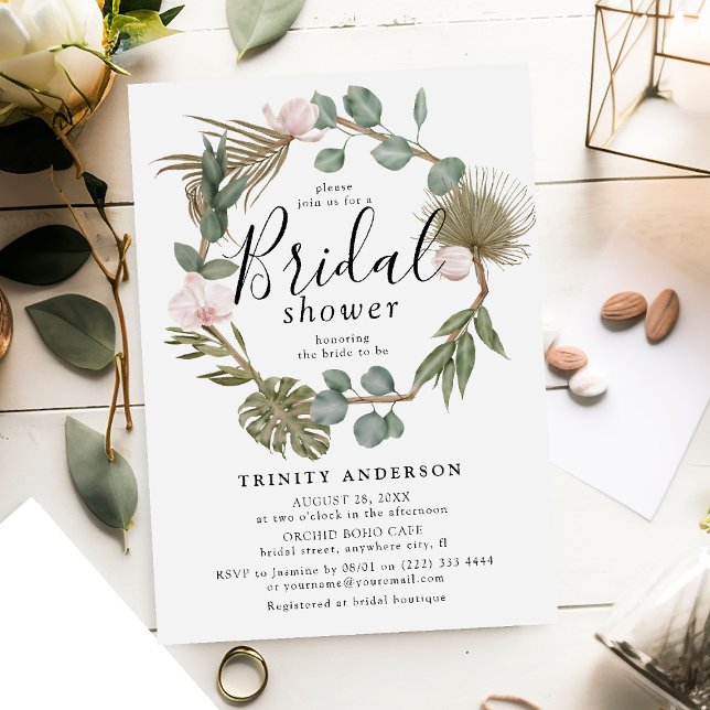 Invitation Couronne de mariage Fleurs d'Orchidée Rose et Feui (Créateur téléchargé)