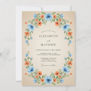 Invitation Couronne de mariage florale bleue orange