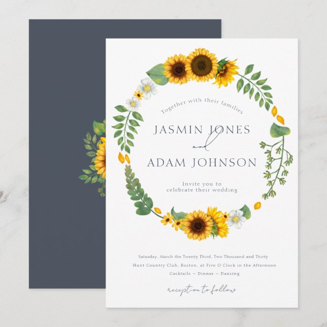 Invitation Couronne de mariage florale de tournesol Boho (Devant / Derrière)