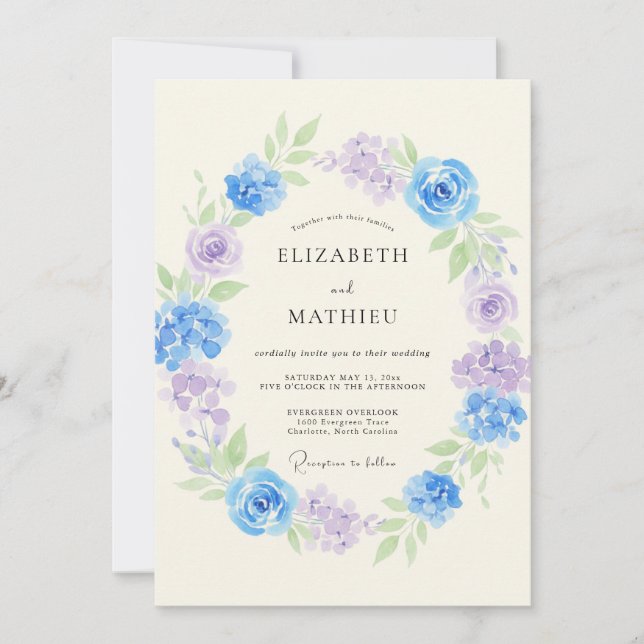 Invitation Couronne de mariage florale lavande bleue (Devant)