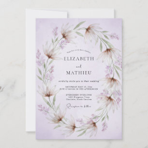 Invitation Couronne de mariage florale lilas vaporeuse