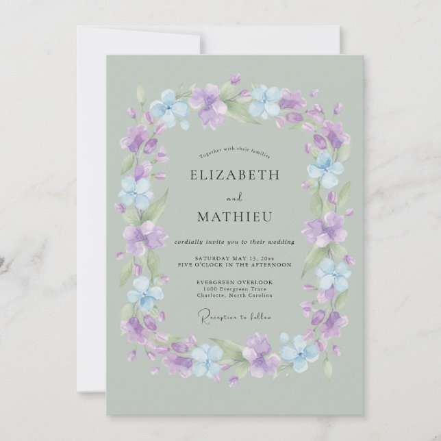 Invitation Couronne de mariage florale pastel lavande (Devant)