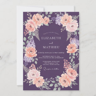 Invitation Couronne de mariage florale romantique prune