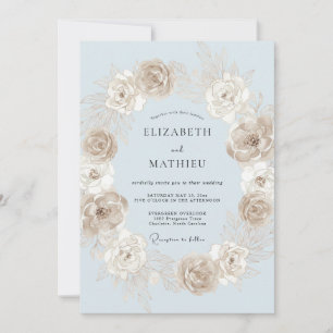 Invitation Couronne de mariage florale rose pâle et myosotis