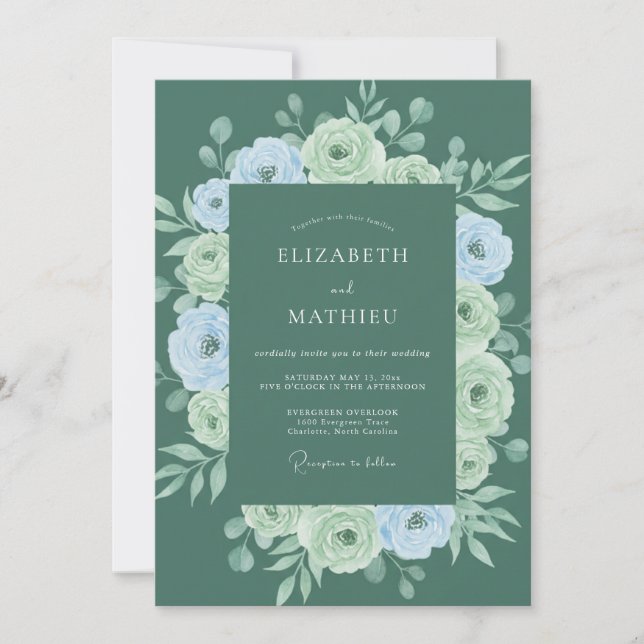 Invitation Couronne de mariage florale sage (Devant)