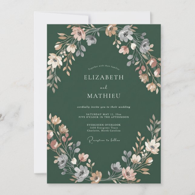 Invitation Couronne de mariage Forest Peach (Devant)