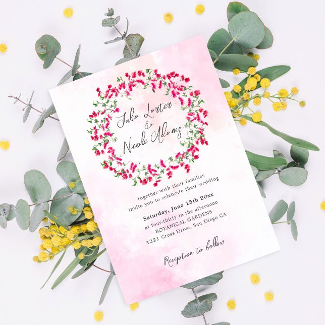 Invitation Couronne de mariage forêt tropicale bougainvillée  (Créateur téléchargé)