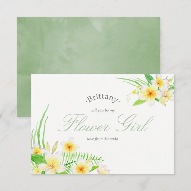 Invitation Couronne de mariage frangipanier aquarelle Sois ma (Devant / Derrière)